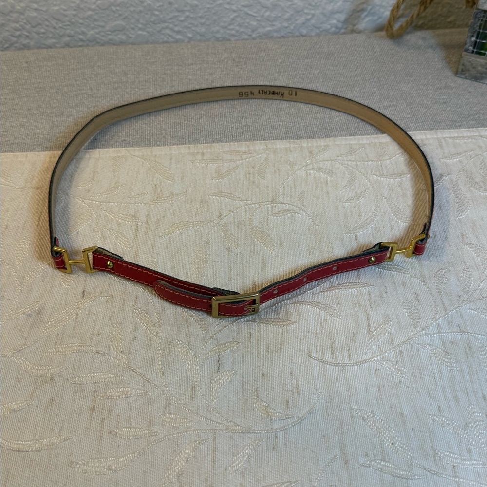 VTG‎ 60s Kimberly Knitwear Red Patent Leather Skinny Belt Gold H Buckle Size 10
